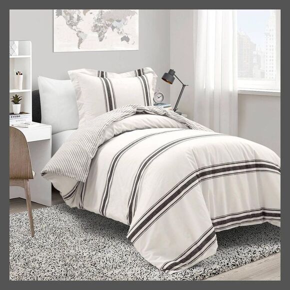 Lush Decor - Lush Décor 2pc Twin/Twin Extra Long Farmhouse Stri Black - Picture 1 of 5